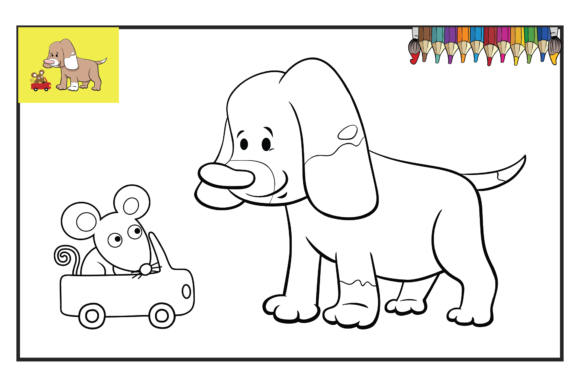Coloring Book Page Animals Dog & Mouse SVG